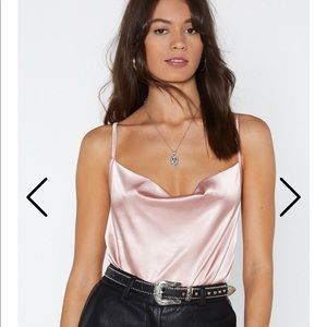 Nasty Gal Rosy Pink Satin Cowl Neck Bodysuit